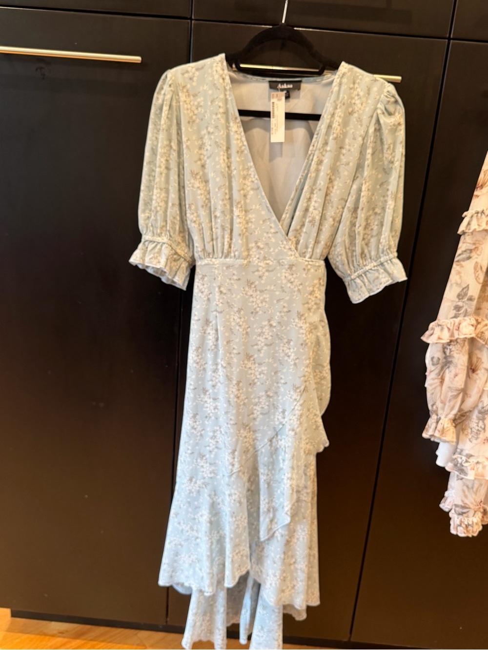 Aakaa Pale Blue Floral Wrap Midi Dress